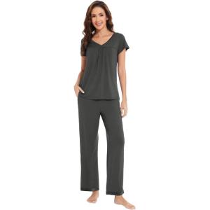 imageWiWi Viscose from Bamboo Pajamas for Women Soft Short Sleeve Pajama Set with Pants Pjs Lightweight Loungewear SXXLAiron Grey
