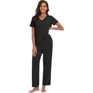 imageWiWi Viscose from Bamboo Pajamas for Women Soft Short Sleeve Pajama Set with Pants Pjs Lightweight Loungewear SXXLBcharcoal Heather