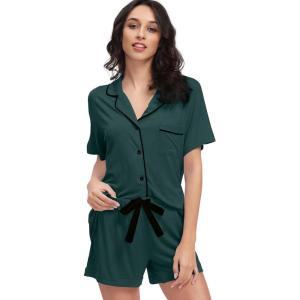 imageWiWi Viscose from Bamboo Soft Pajamas Set for Women Button Down Short Pajama Sets Plus Size Pjs Shorts Sleepwear S4XAforest Green