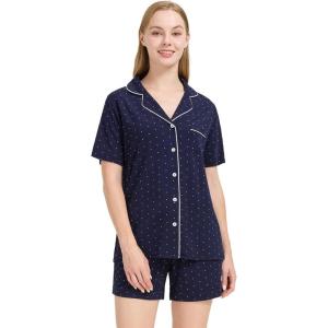 imageWiWi Viscose from Bamboo Soft Pajamas Set for Women Button Down Short Pajama Sets Plus Size Pjs Shorts Sleepwear S4XAnavyWhite Dots