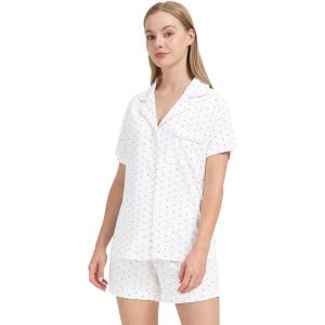 imageWiWi Viscose from Bamboo Soft Pajamas Set for Women Button Down Short Pajama Sets Plus Size Pjs Shorts Sleepwear S4XAwhiteBlack Dots