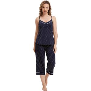 imageWiWi Womens Cami Pajama Sets 2 Piece Camisole Top Capri Pants Sleepwear Soft Lingerie Bamboo Viscose PJs SXXLAnavyWhite Dots