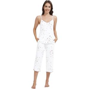imageWiWi Womens Cami Pajama Sets 2 Piece Camisole Top Capri Pants Sleepwear Soft Lingerie Bamboo Viscose PJs SXXLBwhite Stars