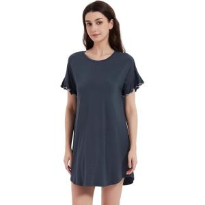 imageWiWi Womens Nightgowns Soft Nightgown Sleepwear Summer Viscose from Bamboo Nightshirt Pajama Night Shirts SXXLMidnight Blue