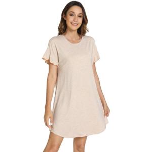 imageWiWi Womens Nightgowns Soft Nightgown Sleepwear Summer Viscose from Bamboo Nightshirt Pajama Night Shirts SXXLOatmeal Heather