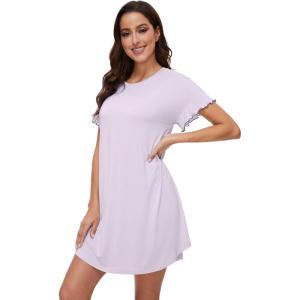 imageWiWi Womens Nightgowns Soft Nightgown Sleepwear Summer Viscose from Bamboo Nightshirt Pajama Night Shirts SXXLPale Lilac