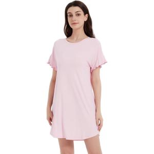 imageWiWi Womens Nightgowns Soft Nightgown Sleepwear Summer Viscose from Bamboo Nightshirt Pajama Night Shirts SXXLPink