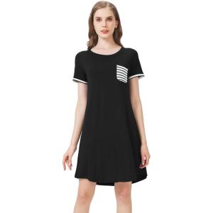 imageWiWi Womens Short Sleeve Nightgown Scoop Neck Sleepwear Soft Sleepshirts Sleep Dress Casual Pajama Gowns SXXLBlack