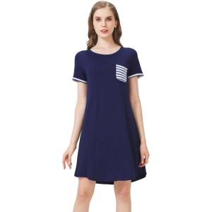 imageWiWi Womens Short Sleeve Nightgown Scoop Neck Sleepwear Soft Sleepshirts Sleep Dress Casual Pajama Gowns SXXLNavy