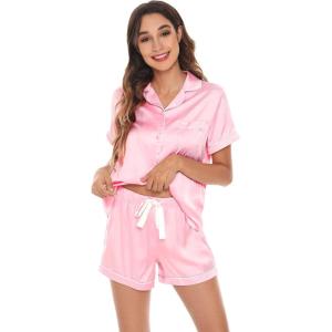 imageWiWi Womens Silk Soft Pajamas Soft Summer Sleepwear Loose Comfy Loungewear Casual Sleep Nightwear SXXLDpink