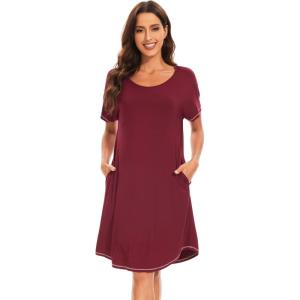 imageWiWi Womens Viscose from Bamboo Nightgowns Soft Short Sleeve Sleep Shirt Lightweight Cool Nightshirt Pajama Dress SXXLAwine
