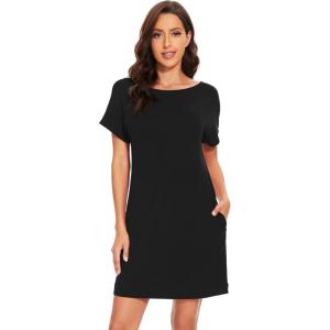 imageWiWi Womens Viscose from Bamboo Nightgowns Soft Short Sleeve Sleep Shirt Lightweight Cool Nightshirt Pajama Dress SXXLBblack