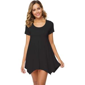 imageWiWi Womens Viscose from Bamboo Nightgowns Soft Short Sleeve Sleep Shirts Tunic Tops for Leggings Plus Size Sleepwear S4XBlack