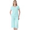 imageWiWi 3 PCS Pajamas for Women Set Short Sleeve Pajama Sets Capri and Shorts Pj Sets Soft Bamboo from Viscose Sleepwear SXXLAqua