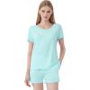 imageWiWi 3 PCS Pajamas for Women Set Short Sleeve Pajama Sets Capri and Shorts Pj Sets Soft Bamboo from Viscose Sleepwear SXXLAqua