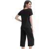 imageWiWi 3 PCS Pajamas for Women Set Short Sleeve Pajama Sets Capri and Shorts Pj Sets Soft Bamboo from Viscose Sleepwear SXXLBlack