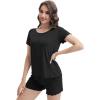imageWiWi 3 PCS Pajamas for Women Set Short Sleeve Pajama Sets Capri and Shorts Pj Sets Soft Bamboo from Viscose Sleepwear SXXLBlack