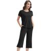 imageWiWi 3 PCS Pajamas for Women Set Short Sleeve Pajama Sets Capri and Shorts Pj Sets Soft Bamboo from Viscose Sleepwear SXXLBlack