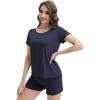 imageWiWi 3 PCS Pajamas for Women Set Short Sleeve Pajama Sets Capri and Shorts Pj Sets Soft Bamboo from Viscose Sleepwear SXXLNavy