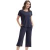 imageWiWi 3 PCS Pajamas for Women Set Short Sleeve Pajama Sets Capri and Shorts Pj Sets Soft Bamboo from Viscose Sleepwear SXXLNavy