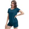 imageWiWi 3 PCS Pajamas for Women Set Short Sleeve Pajama Sets Capri and Shorts Pj Sets Soft Bamboo from Viscose Sleepwear SXXLPeacock Blue