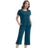 imageWiWi 3 PCS Pajamas for Women Set Short Sleeve Pajama Sets Capri and Shorts Pj Sets Soft Bamboo from Viscose Sleepwear SXXLPeacock Blue
