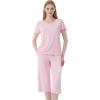 imageWiWi 3 PCS Pajamas for Women Set Short Sleeve Pajama Sets Capri and Shorts Pj Sets Soft Bamboo from Viscose Sleepwear SXXLPink