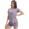 imageWiWi 3 PCS Pajamas for Women Set Short Sleeve Pajama Sets Capri and Shorts Pj Sets Soft Bamboo from Viscose Sleepwear SXXLViolet