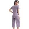 imageWiWi 3 PCS Pajamas for Women Set Short Sleeve Pajama Sets Capri and Shorts Pj Sets Soft Bamboo from Viscose Sleepwear SXXLViolet