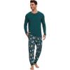 imageWiWi Crew Neck Mens Pajamas Set Viscose from Bamboo Lightweight Sleepwear Long Sleeve Sleep Shirt and Long Pants SXXLDark Greenchristmas Elk on Green