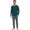 imageWiWi Crew Neck Mens Pajamas Set Viscose from Bamboo Lightweight Sleepwear Long Sleeve Sleep Shirt and Long Pants SXXLDark Greenchristmas Elk on Green
