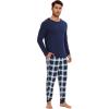 imageWiWi Crew Neck Mens Pajamas Set Viscose from Bamboo Lightweight Sleepwear Long Sleeve Sleep Shirt and Long Pants SXXLNavynavyGreen Stripe Plaid