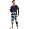 imageWiWi Crew Neck Mens Pajamas Set Viscose from Bamboo Lightweight Sleepwear Long Sleeve Sleep Shirt and Long Pants SXXLNavynavyGreen Stripe Plaid
