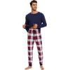 imageWiWi Crew Neck Mens Pajamas Set Viscose from Bamboo Lightweight Sleepwear Long Sleeve Sleep Shirt and Long Pants SXXLNavynavyRed Plaid