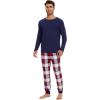 imageWiWi Crew Neck Mens Pajamas Set Viscose from Bamboo Lightweight Sleepwear Long Sleeve Sleep Shirt and Long Pants SXXLNavynavyRed Plaid