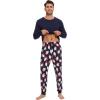 imageWiWi Crew Neck Mens Pajamas Set Viscose from Bamboo Lightweight Sleepwear Long Sleeve Sleep Shirt and Long Pants SXXLNavysanta Claus on Navy