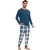 imageWiWi Crew Neck Mens Pajamas Set Viscose from Bamboo Lightweight Sleepwear Long Sleeve Sleep Shirt and Long Pants SXXLPeacock BluenavyGreen Plaid