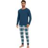 imageWiWi Crew Neck Mens Pajamas Set Viscose from Bamboo Lightweight Sleepwear Long Sleeve Sleep Shirt and Long Pants SXXLPeacock BluenavyGreen Plaid