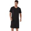 imageWiWi Mens Nightshirt ShortSleeve Nightgown Viscose from Bamboo Soft Loose VNeck Sleepwear Nightwear Sleepshirt Gowns SXXLBlack