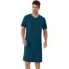 imageWiWi Mens Nightshirt ShortSleeve Nightgown Viscose from Bamboo Soft Loose VNeck Sleepwear Nightwear Sleepshirt Gowns SXXLPeacock Blue