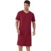 imageWiWi Mens Nightshirt ShortSleeve Nightgown Viscose from Bamboo Soft Loose VNeck Sleepwear Nightwear Sleepshirt Gowns SXXLWine