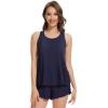 imageWiWi Pajama Set for Women Sexy Sleeveless Tops with Shorts Viscose from Bamboo Soft Ribbed Fabric Racerback Sleepwear SXXLNavy