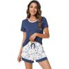 imageWiWi Pajamas Set for Women Cooling Short Sleeve Sleepwear Soft Knit Shorts Pjs Sets Viscose from Bamboo SXXLAindigo Blue
