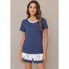 imageWiWi Pajamas Set for Women Cooling Short Sleeve Sleepwear Soft Knit Shorts Pjs Sets Viscose from Bamboo SXXLAindigo Blue