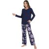 imageWiWi Pajamas for Women Long Sleeve Pajama Set Viscose from Bmaboo Soft Sleep Lounge Set Sleepwear SXXLNavydark NavyPurple Floral