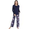 imageWiWi Pajamas for Women Long Sleeve Pajama Set Viscose from Bmaboo Soft Sleep Lounge Set Sleepwear SXXLNavydark NavyPurple Floral