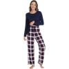 imageWiWi Pajamas for Women Long Sleeve Pajama Set Viscose from Bmaboo Soft Sleep Lounge Set Sleepwear SXXLNavynavyRed Stripe Plaid