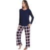 imageWiWi Pajamas for Women Long Sleeve Pajama Set Viscose from Bmaboo Soft Sleep Lounge Set Sleepwear SXXLNavynavyRed Stripe Plaid