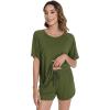 imageWiWi Pajamas for Women Short Sleeve Top with Shorts Viscose from Bamboo Pajama Set Cooling Sleepwear SXXLAarmy Green
