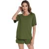 imageWiWi Pajamas for Women Short Sleeve Top with Shorts Viscose from Bamboo Pajama Set Cooling Sleepwear SXXLAarmy Green